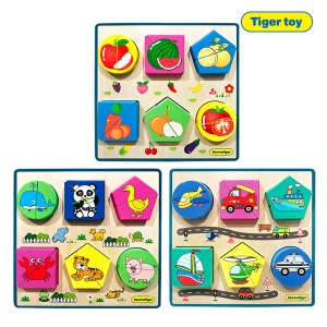 티거 도형 분할 퍼즐(3종 낱개 구매: 과일, 동물, 탈것)_원목퍼즐